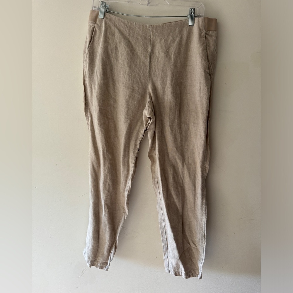 J. Jill Khaki Cropped 100% Linen Ankle Stretch Pants